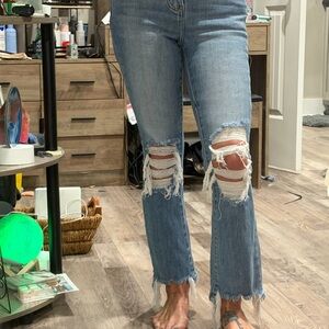 Trendy Ripped Blue Flare Jeans